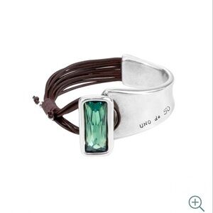 UNO de 50 Silver and Leather Crystal Aurora Borealis Bracelet